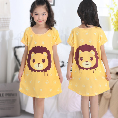 Kid Girls Print Lion Short Sleeves Sleepwear Dresses