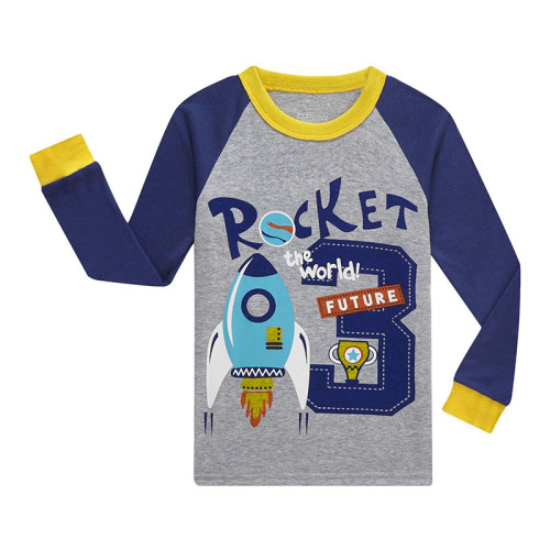 Toddler Kid Boys Print Rocket Trophy Pajamas Sleepwear Set Long Sleeves Cotton Pjs
