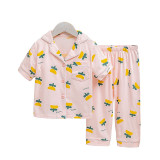 Toddler Kids Girl Sun Flower Summer Short Sleeves And Long Pants Sleepwear Set Cotton Pjs