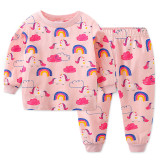 Toddler Girl Print Stars Unicorn Pajamas Sleepwear Long Sleeve Tee & Leggings 2 Pieces Sets
