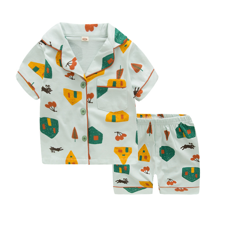 Toddler Kids Boy House Rabbit Short Pajamas Sleepwear Set Cotton Pjs