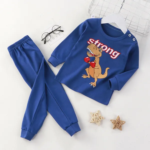 Toddler Kid Boys Print Boxing Dinosaur Pajamas Sleepwear Set Long Sleeves Cotton Pjs