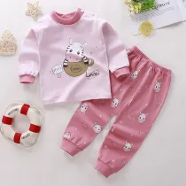Toddler Girl Kids Print Coffee Cow Long Sleeves Pajamas Cotton Sleepwear Set