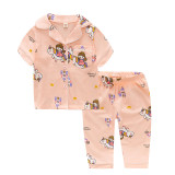 Toddler Kids Girl Crown Unicorn Castle Summer Short Sleeves And Long Pants Sleepwear Set Cotton Pjs