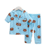 Toddler Kids Girl Dot Bear Summer Short Sleeves And Long Pants Sleepwear Set Cotton Pjs