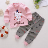 Toddler Girl Kids Print Dance Cat Long Sleeves Pajamas Cotton Sleepwear Set