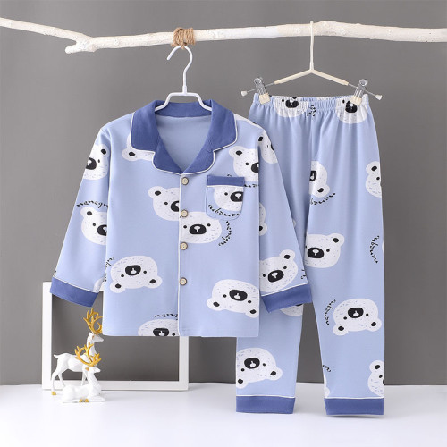 Toddler Girl Kids Print Cute Bear Long Sleeves Pajamas Cotton Sleepwear Set