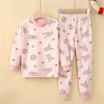 Toddler Girl Kids Prints Stripes Red Hearts Yellow Stars Rabbit Long Sleeves Pajamas Cotton Sleepwear Set