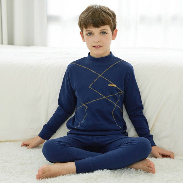 Toddler Kid Boys Print Pure Color Line Pajamas Sleepwear Set Long Sleeves Cotton Pjs