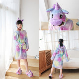 Kids Colorful Stars Unicorn Soft Bathrobe Sleepwear Fannel Comfortable Loungewear