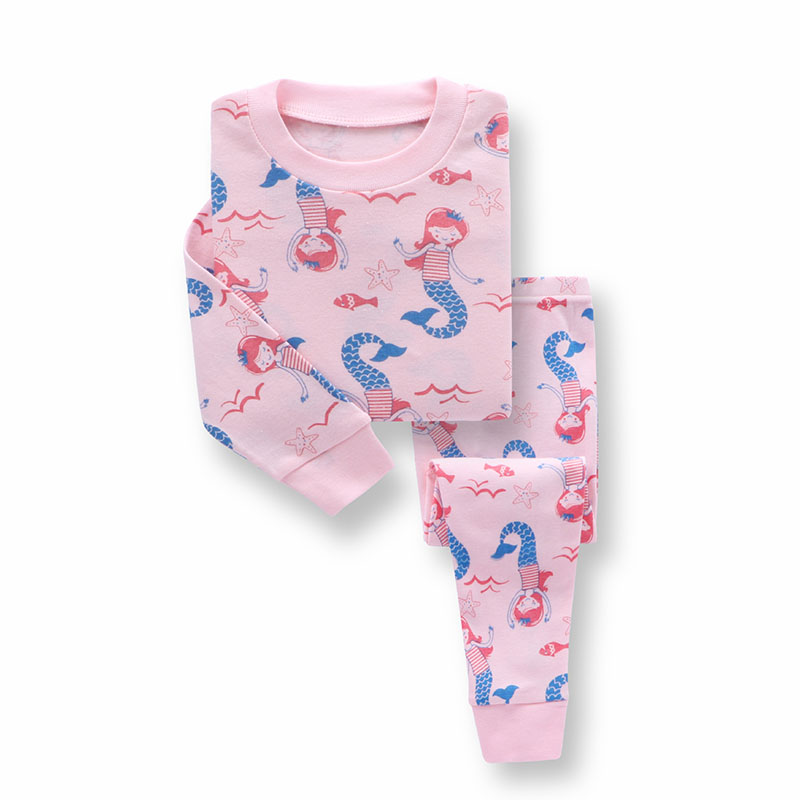 Toddler Girl Kids Print Mermaid Starfish Long Sleeves Pajamas Cotton Sleepwear Set