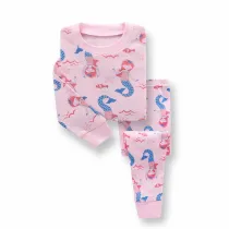 Toddler Girl Kids Print Mermaid Starfish Long Sleeves Pajamas Cotton Sleepwear Set