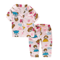 Toddler Kids Girl Princess Castle Summer Short Sleeves And Long Pants Sleepwear Set Cotton Pjs