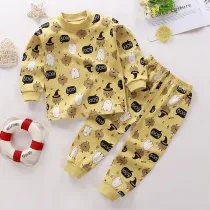 Toddler Kid Boys Print Pumpkin Ghost Pajamas Sleepwear Set Long Sleeves Cotton Pjs