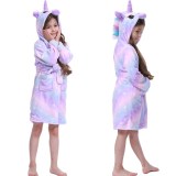 Kid Pink Blue Stars Unicorn Soft Bathrobe Sleepwear Fannel Comfortable Loungewear