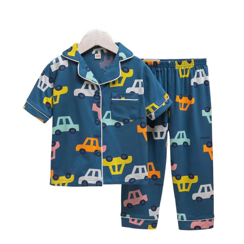 Toddler Kids Boy Cars Short Sleeves And Long Pants Sleepwear Set Cotton Pjs