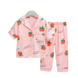 Toddler Kids Girl Strawberry Summer Short Sleeves And Long Pants Sleepwear Set Cotton Pjs