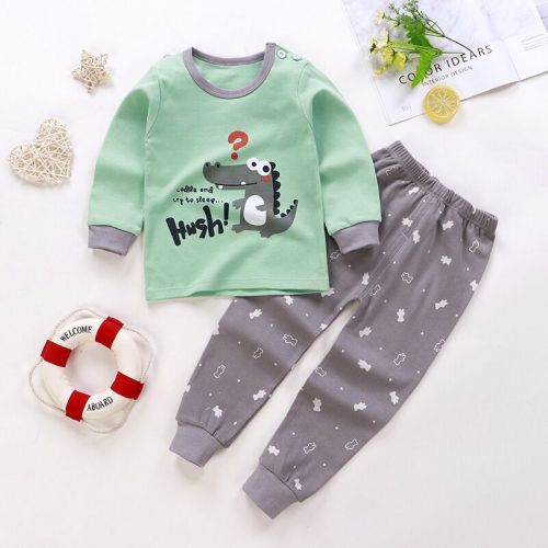 Toddler Kid Boys Print Crocodile Pajamas Sleepwear Set Long Sleeves Cotton Pjs