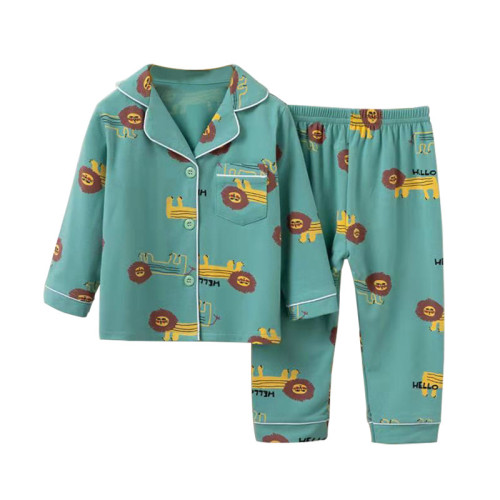 Toddler Kid Boys Prints Crocodile Lions Long Sleeves Pajamas Rayon Silk Sleepwear Set