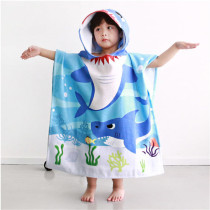 Kid Blue Sharks And Fish Hooded Bathrobe Towel Bathrobe Cloak