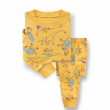 Toddler Kid Boys Print Yellow Dinosaur Pajamas Sleepwear Set Long Sleeves Cotton Pjs