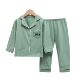 Toddler Kid Boys Prints Smile Pure Color Long Sleeves Pajamas Rayon Silk Sleepwear Set