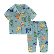 Toddler Kids Boy Music Dinosaur Short Sleeves And Long Pants Sleepwear Set Cotton Pjs