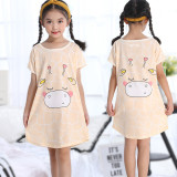 Kid Girls Print Cute Cow Short Sleeves Sleepwear Dresses