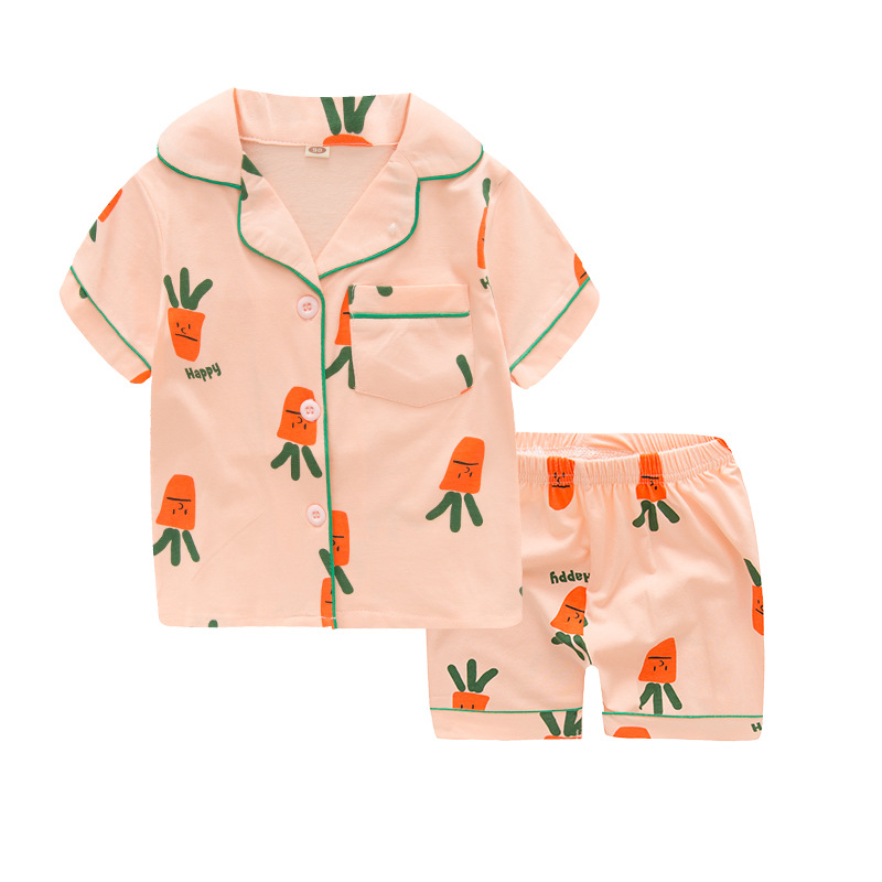 Toddler Kids Girl Happy Carrot Summer Short Pajamas Sleepwear Set Cotton Pjs