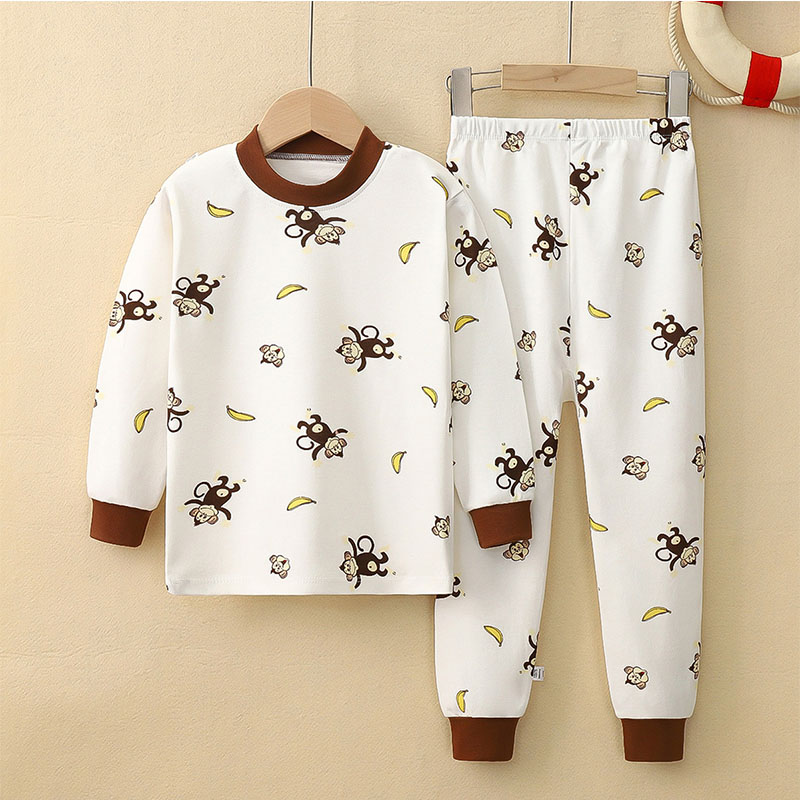 Toddler Kid Boys Print Monkey Banana Pajamas Sleepwear Set Long Sleeves Cotton Pjs