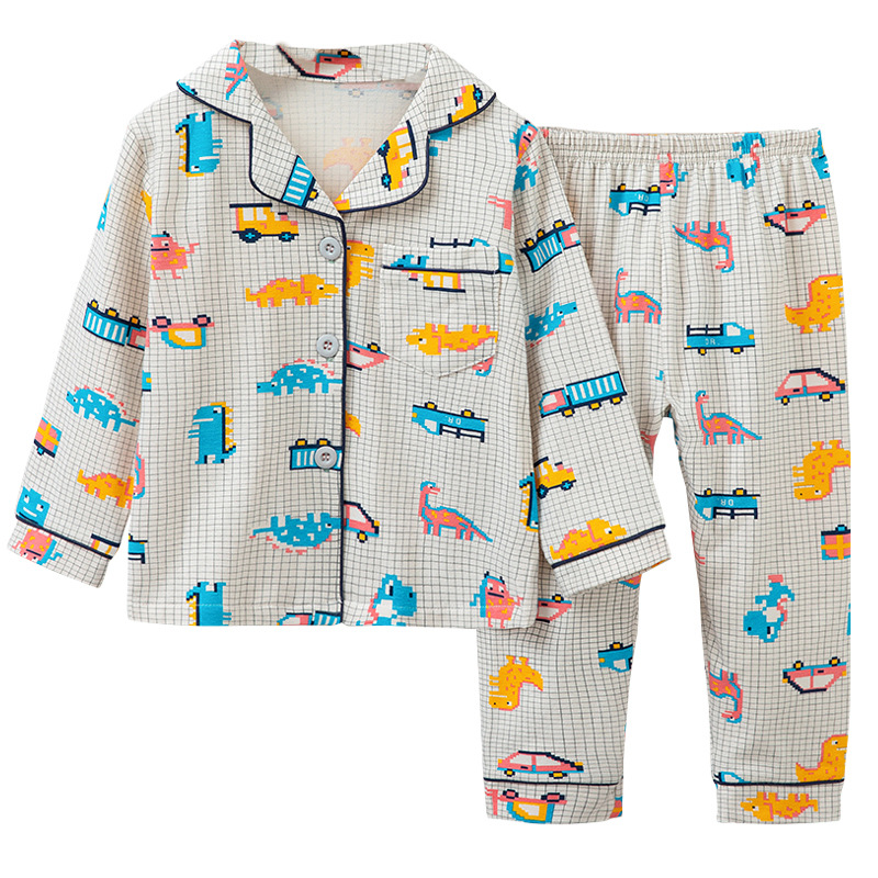 Toddler Kid Boys Prints Cars Long Sleeves Pajamas Rayon Silk Sleepwear Set