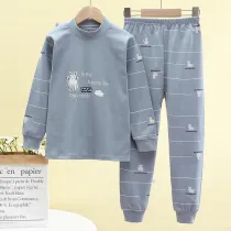 Toddler Kid Boys Print Cat Cloud Pajamas Sleepwear Set Long Sleeves Cotton Pjs