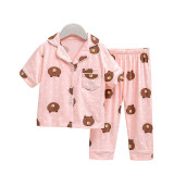 Toddler Kids Girl Dot Bear Summer Short Sleeves And Long Pants Sleepwear Set Cotton Pjs