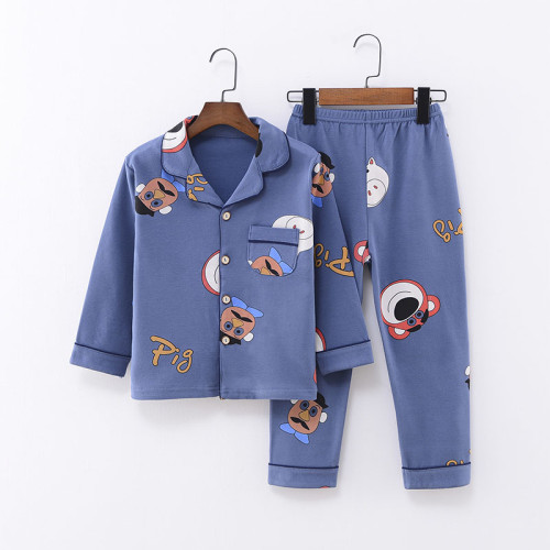Toddler Kid Boys Print Tiger Pig Pajamas Sleepwear Set Long Sleeves Cotton Pjs