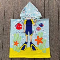 Kid Blue Diver Fish Hooded Bathrobe Towel Bathrobe Cloak