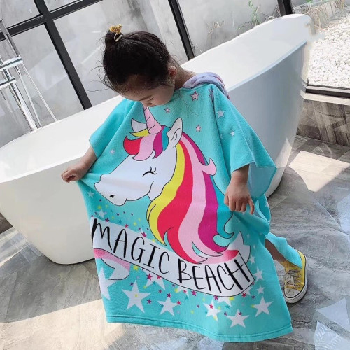 Kid Pink Beauty Unicorn Hooded Bathrobe Towel Bathrobe Cloak