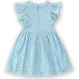 Girls Ruffles Sleeves Pompoms Lace Dress