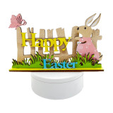 Easter Color Bunny Garden Spring Slogan Wooden Craft Ornaments With Base