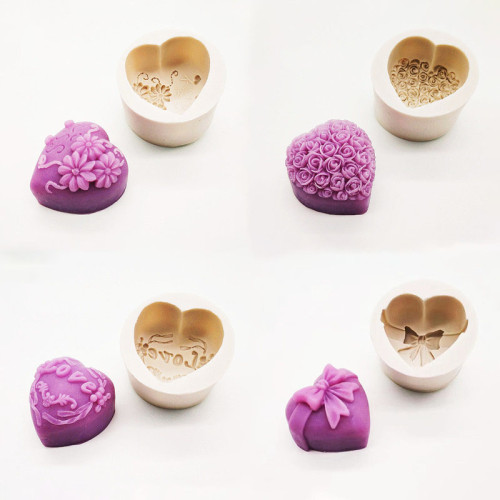 4PCS 3D Heart Rose Bowknot Silicone Non-Stick Molds DIY Baking Moulds
