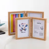 Wood Two Hinged Pictures Tabletop Photo Frame