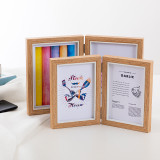 Wood Two Hinged Pictures Tabletop Photo Frame