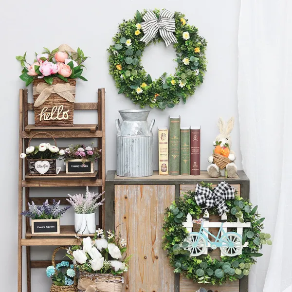 Easter Artificial Green Leaf Wreath Wall Window Faux Porch Farmhouse Patio Garden Décor