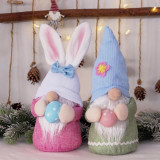 2PCS Easter Bow Gnome Bunny Faceless Plush Doll Ornaments With Egg