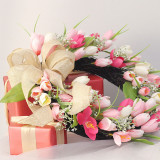 Easter Pink Artificial Tulip Wreath Chic Style Rattan Tulip Wreath