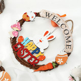Easter Wooden Rabbit Wreath Welcome Sign Garland with Eggs