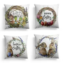 4PCS Easter Them Colorful Easter Cartoon Rabbit Spring Pillow Cushion Cover