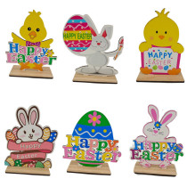 4PCS Easter Wooden Table Decorations Bunny Egg Wood Ornaments