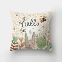 Easter Theme Pillow Covers Colorful Easter Eggs Cartoon Rabbits Bunny Pillow Cushion Cover