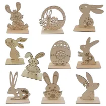 Diy Paint Drawing 10PCS Easter Bunny Decorations Wooden Craft Ornaments for Home Party Office
