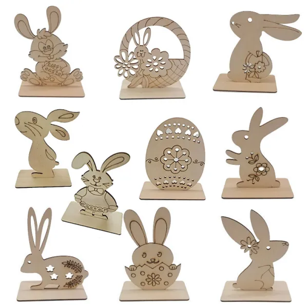 Diy Paint Drawing 10PCS Easter Bunny Decorations Wooden Craft Ornaments for Home Party Office